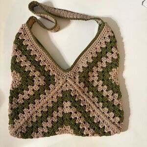 Green and Beige Crochet Shoulder Bag